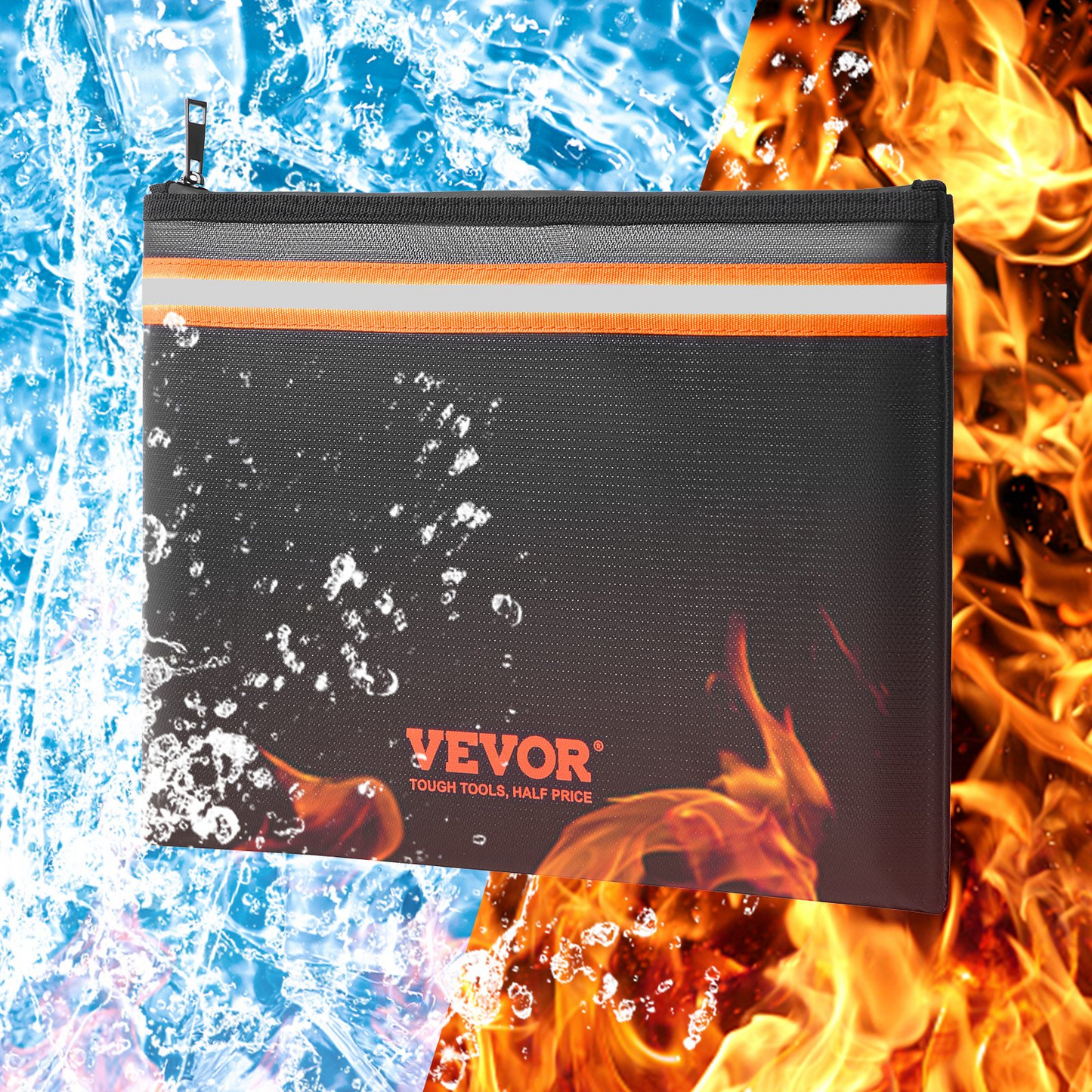 VEVOR Fireproof Document Bag, 13.4"x10" Fireproof Money Bag 2000℉, Fireproof and Waterproof Bag with A Card Pocket, Zipper, and Reflective Strip, for Money, Documents, Jewelry and Passport, Goodies N Stuff