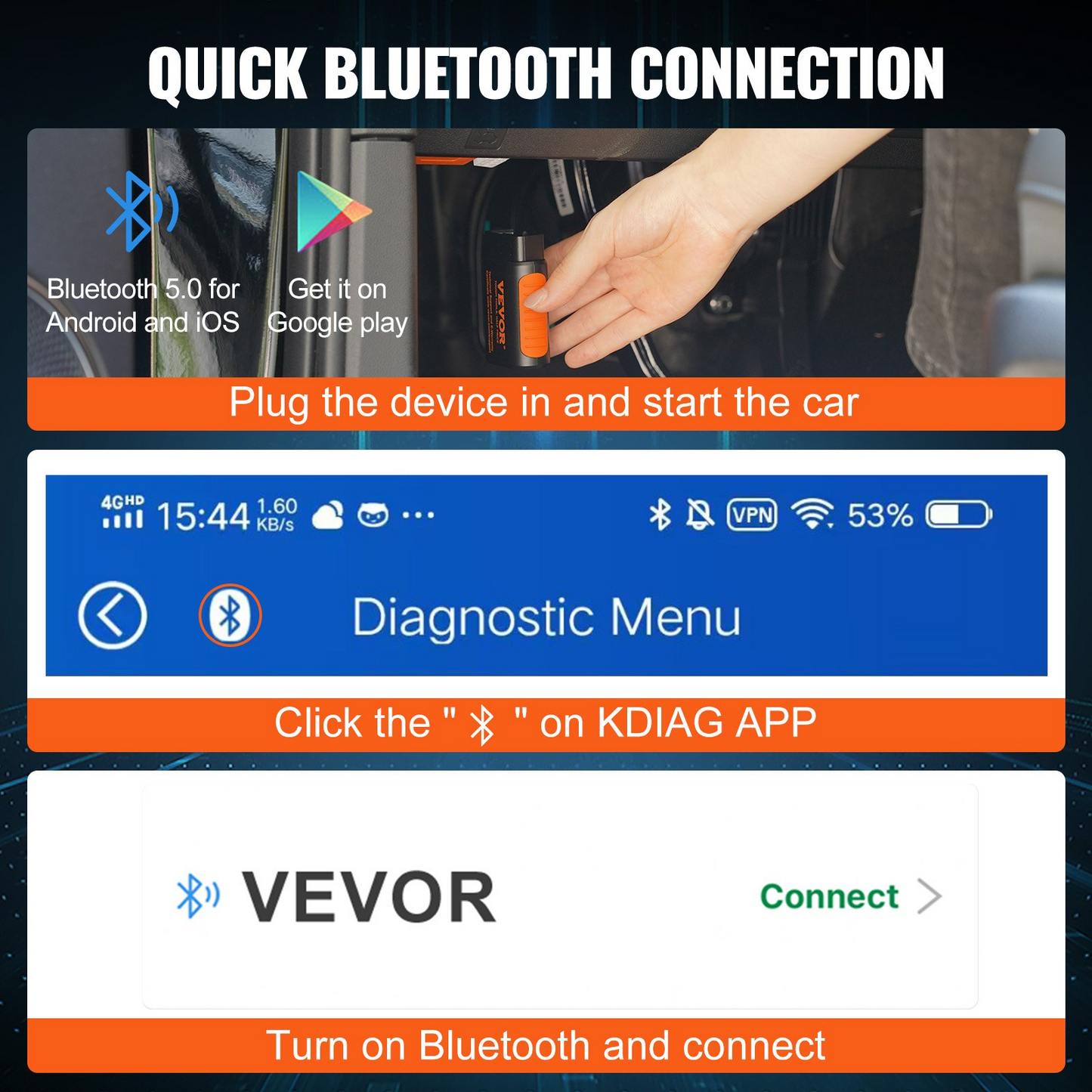 VEVOR OBD2 Car 5.0 Bluetooth Scanner Code Reader OBDII Read Tool for IOS/Android, Goodies N Stuff