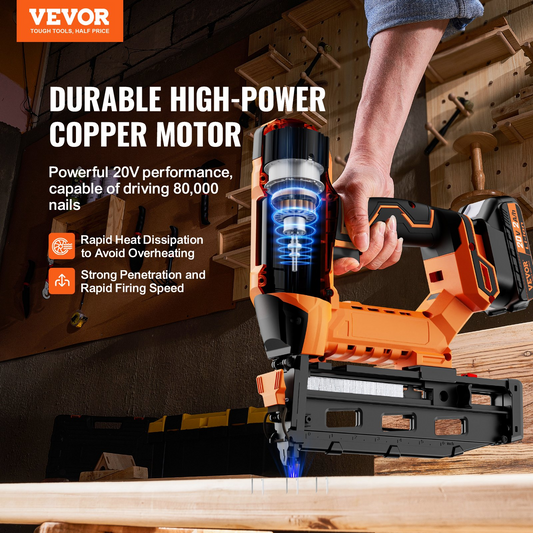 VEVOR 20V Cordless Finish Nailer, Cordless Brad Nailer Kit with 16Ga Nails, Battery and Charger, Tool-free Jam Release Battery Powered Framing Nail Gun, Nail Gun for Upholstery and Home Improvement, Goodies N Stuff