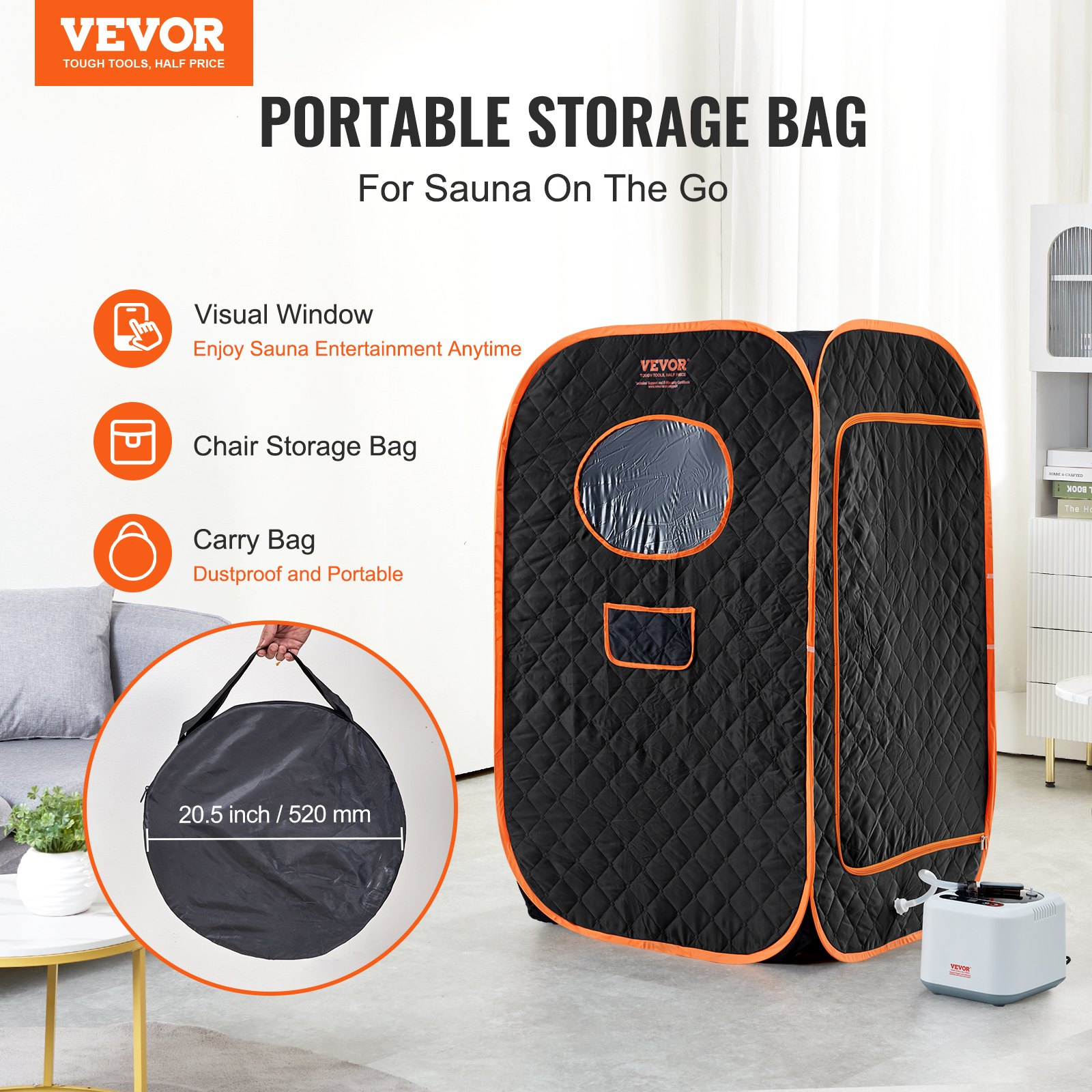 VEVOR Compact Portable Steam Sauna Tent, 1000 Watt Sauna Blanket with Chair, Home Therapeutic Sauna Tent for Detox Relaxation, Time & Temperature Remote Control Personal Sauna for Home, Black, Goodies N Stuff