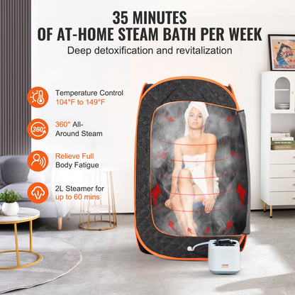 VEVOR Compact Portable Steam Sauna Tent, 1000 Watt Sauna Blanket with Chair, Home Therapeutic Sauna Tent for Detox Relaxation, Time & Temperature Remote Control Personal Sauna for Home, Black, Goodies N Stuff
