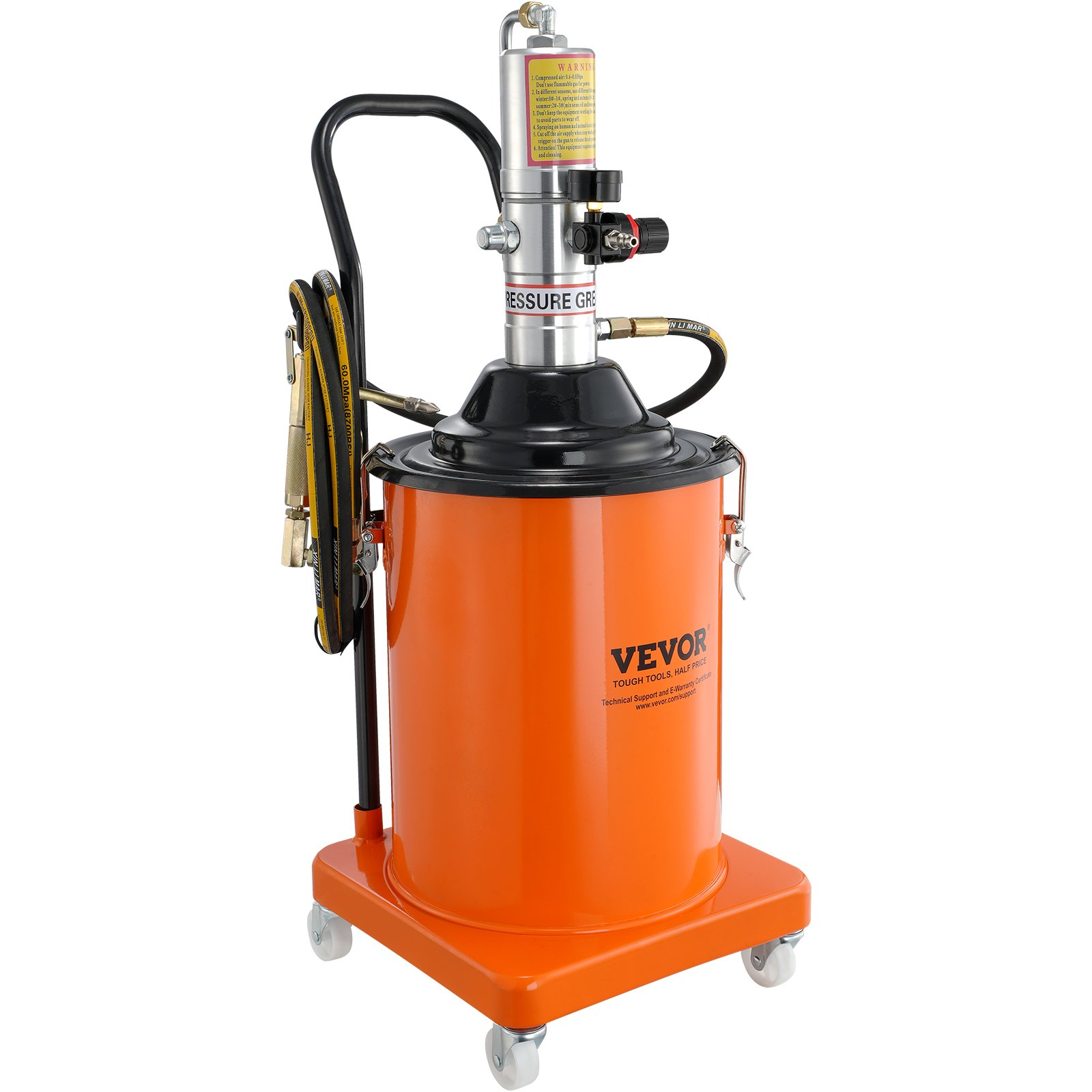 VEVOR Grease Pump, 5 Gallon 20L, Air Operated Grease Pump with 13 ft High Pressure Hose and Grease Gun, Pneumatic Grease Bucket Pump with Wheels, Portable Lubrication Grease Pump 50:1 Pressure Ratio, Goodies N Stuff