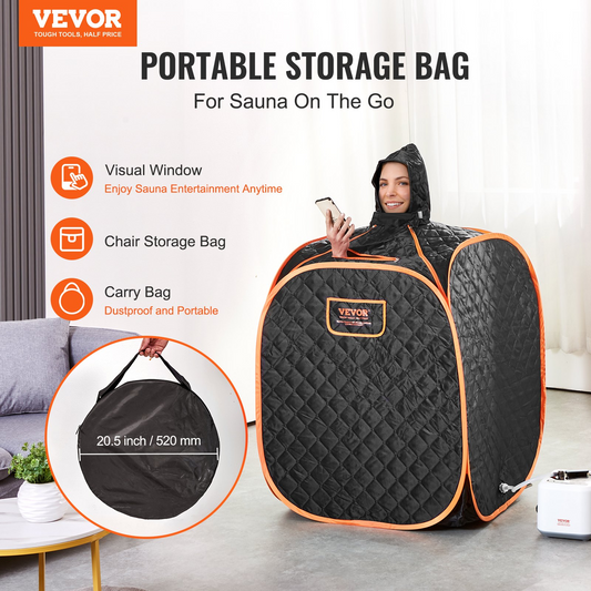 VEVOR Portable Personal Steam Sauna Spa Tent with 2L 1000 Watt Steam Generator, Includes Foldable Chair, Home Therapeutic Sauna Blanket for Detox Relaxation, Time & Temperature Remote Control, Black, Goodies N Stuff