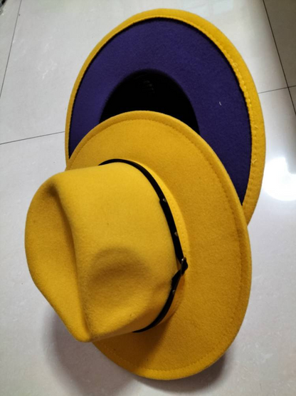 Flat Brim European And American  Woolen Top Color Matching  Fedora Jazz Hat, Goodies N Stuff