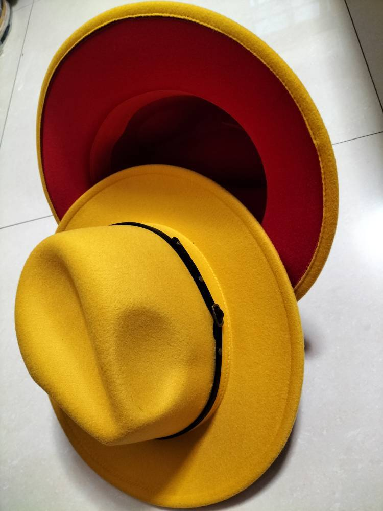 Flat Brim European And American  Woolen Top Color Matching  Fedora Jazz Hat, Goodies N Stuff