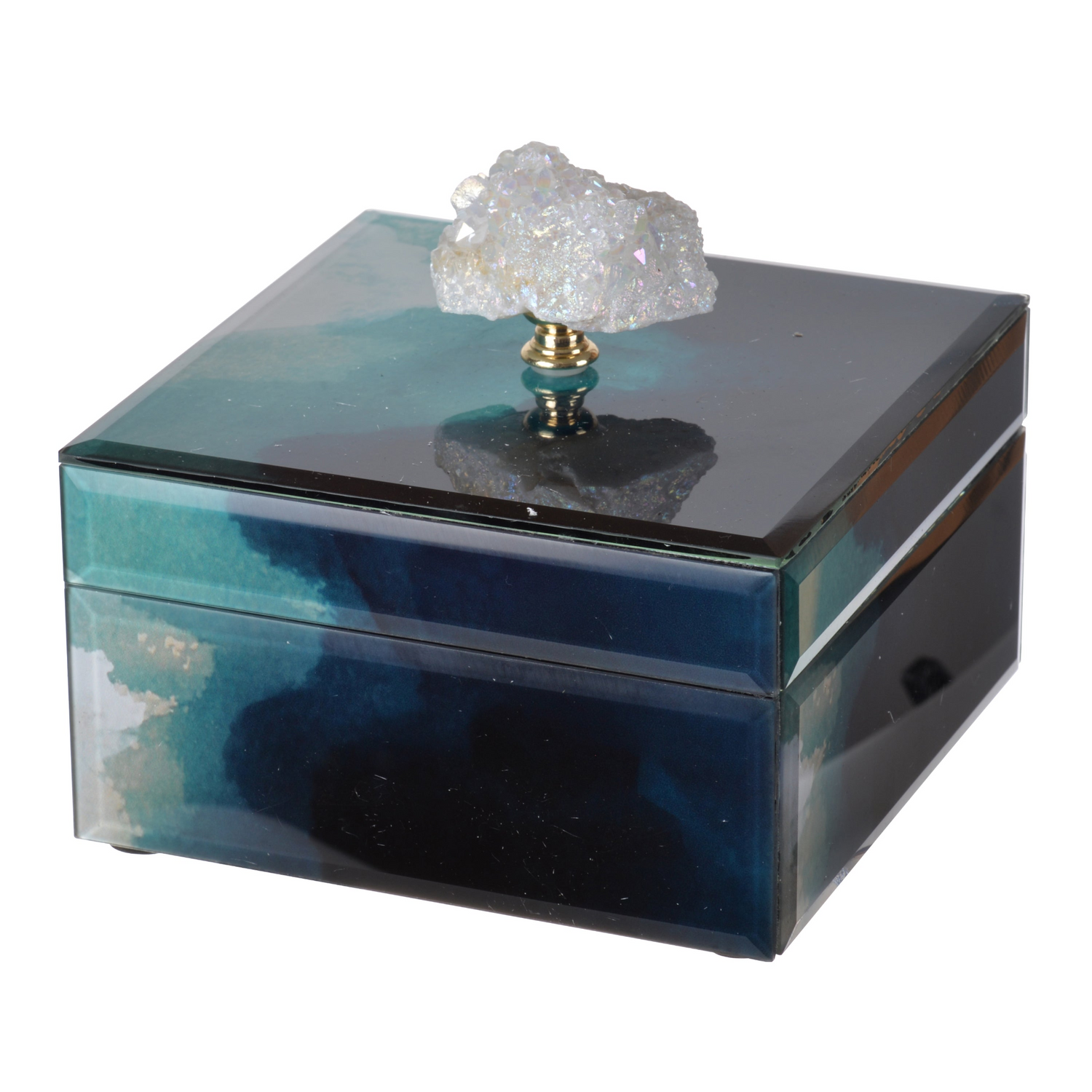 6" x 6" x 5" Bethany Aqua Jewelry Box, Stackable Decorative Storage Boxes With Lids, Goodies N Stuff