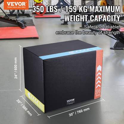 VEVOR 3 in 1 Plyometric Jump Box, 30/24/20 Inch Foam Plyo Box - Black, Goodies N Stuff