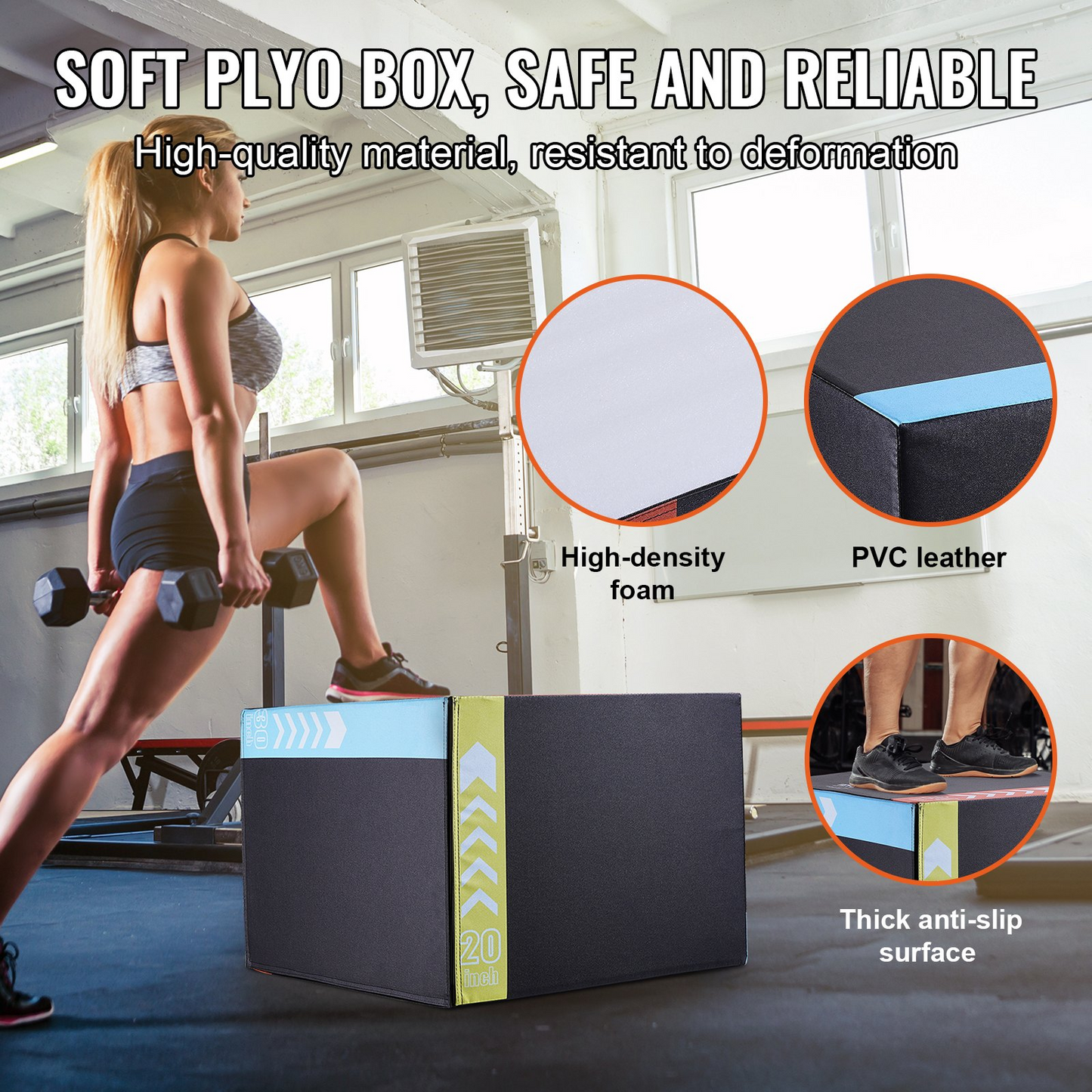 VEVOR 3 in 1 Plyometric Jump Box, 30/24/20 Inch Foam Plyo Box - Black, Goodies N Stuff