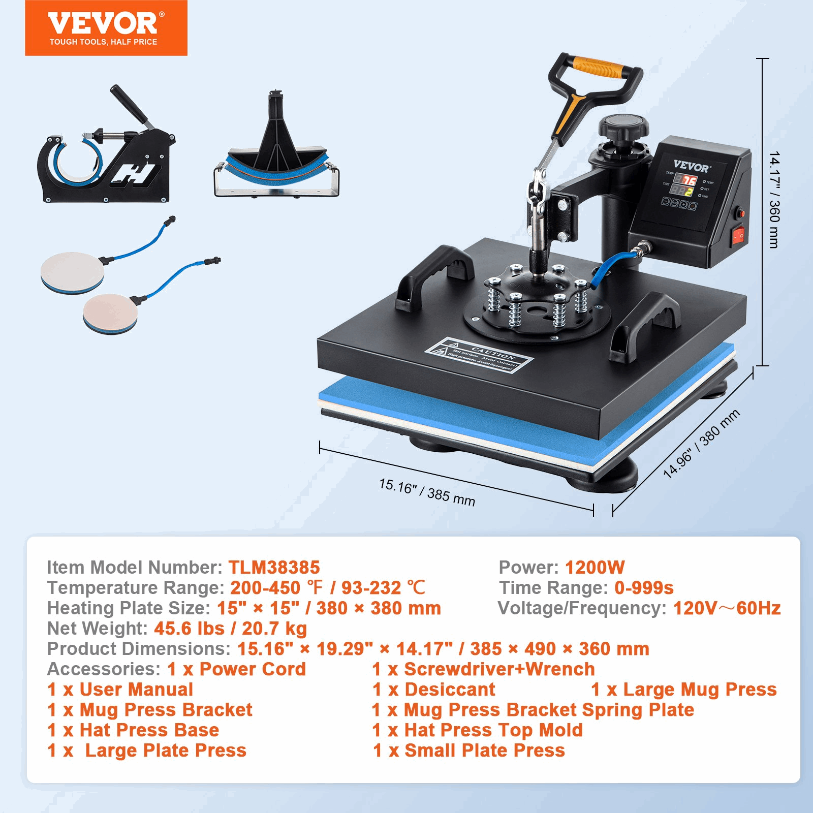 5 In 1 Heat Press 15" X 15" Digital Clamshell Sublimation for DIY Mug Cap Plate, Goodies N Stuff