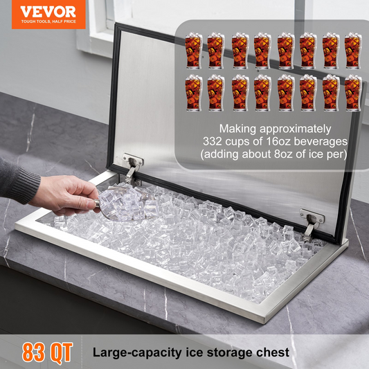 VEVOR Drop in Ice Chest, 24"L x 20"W x 15"H Stainless Steel Ice Cooler, Commercial Ice Bin with Hinged Cover, 40 qt Outdoor Kitchen Ice Bar, Drain-pipe and Drain Plug Included, for Cold Wine Beer, Goodies N Stuff