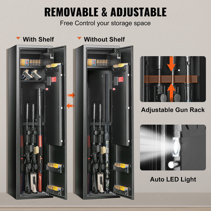 VEVOR 6 Gun Safe, Gun Security Cabinet with Fingerprint & Digital Keypad Lock, Gun Storage Cabinet with Built-in Storage Locker and Removable Storage Shelf for Pistols & Home Long Gun, Goodies N Stuff