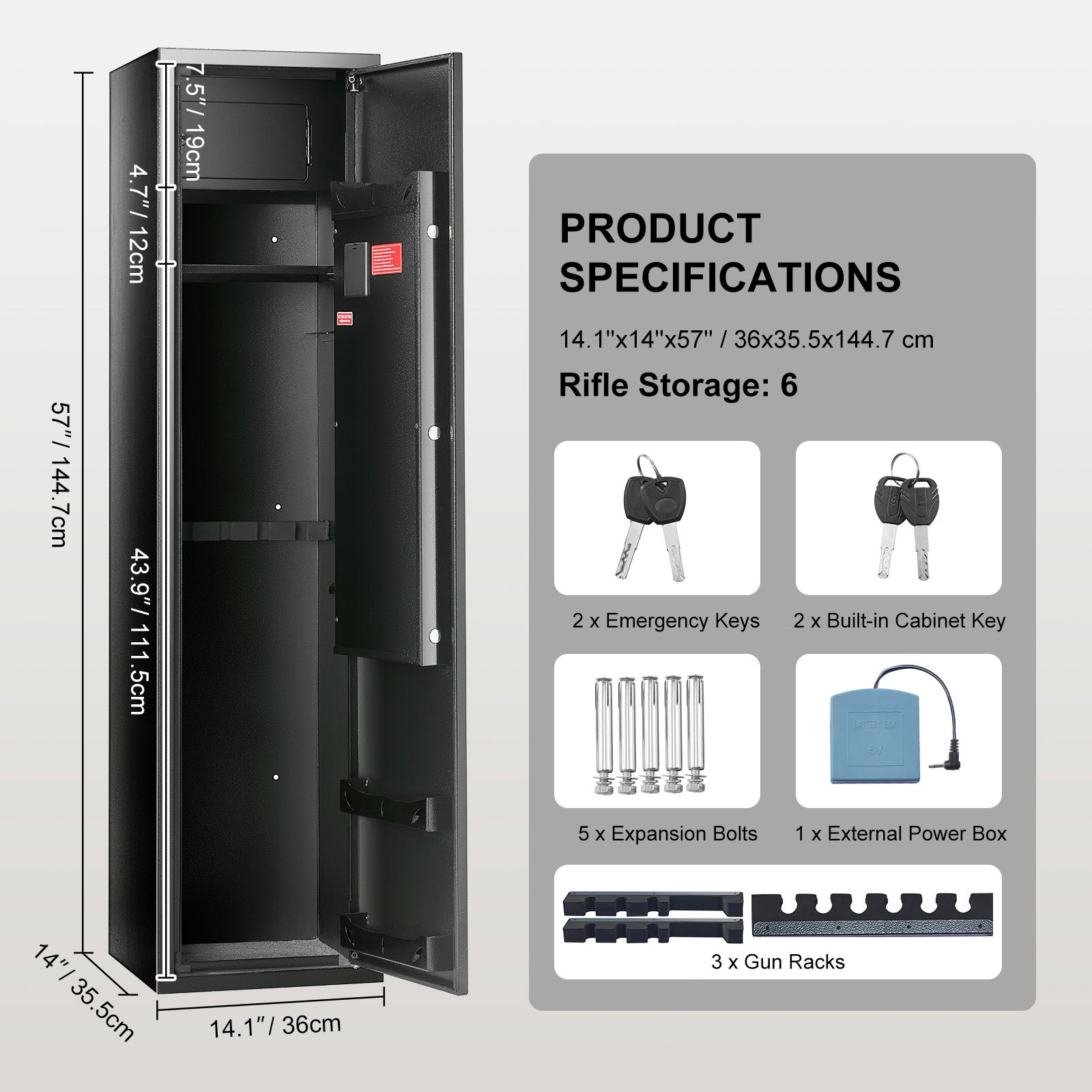 VEVOR 6 Gun Safe, Gun Security Cabinet with Fingerprint & Digital Keypad Lock, Gun Storage Cabinet with Built-in Storage Locker and Removable Storage Shelf for Pistols & Home Long Gun, Goodies N Stuff