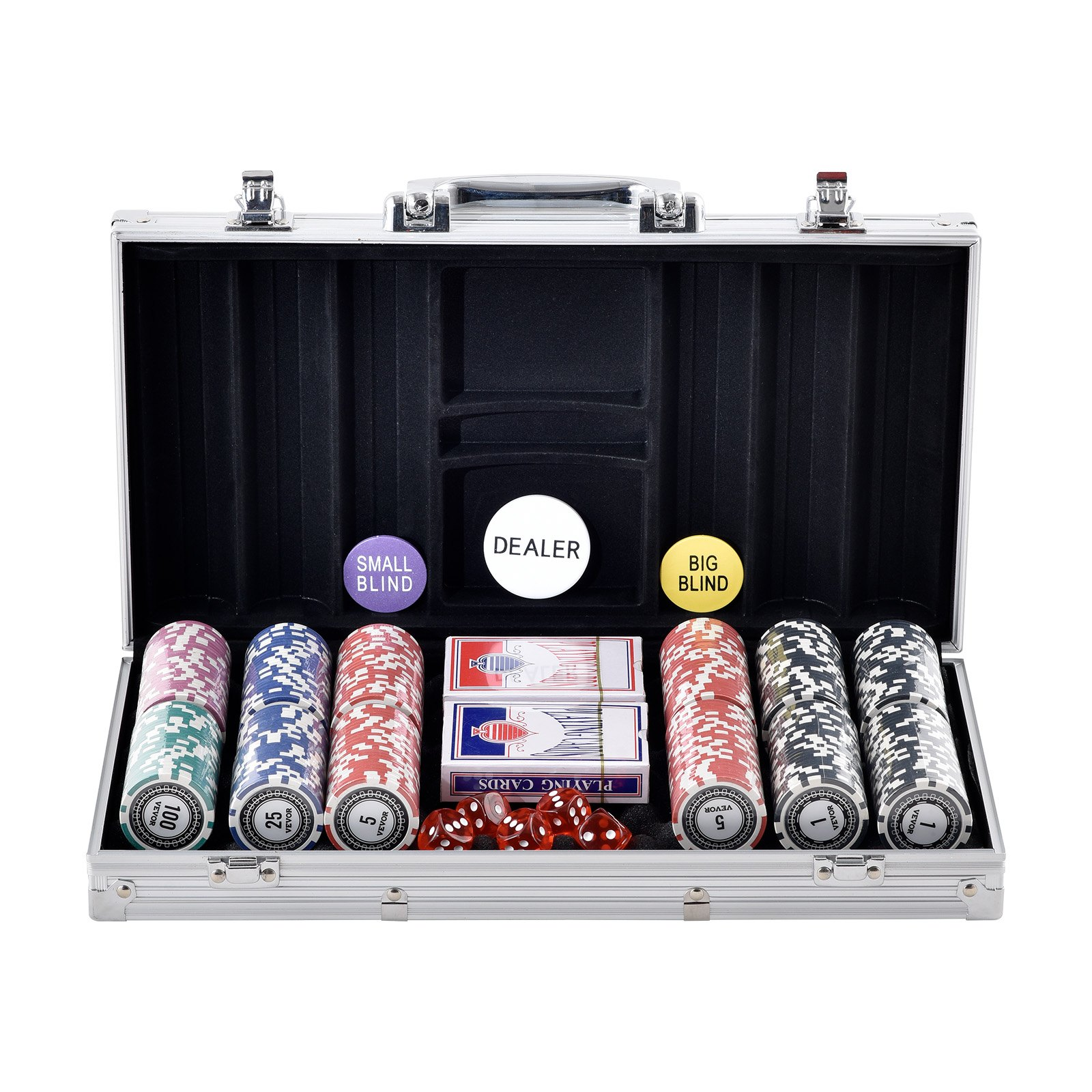 VEVOR Poker Chip Set, 300-Piece Poker Set, Complete Poker Playing Game Set with Aluminum Carrying  Case, 11.5 Gram Casino Chips, Cards, Buttons and Dices, for Texas Hold'em, Blackjack, Gambling, Goodies N Stuff