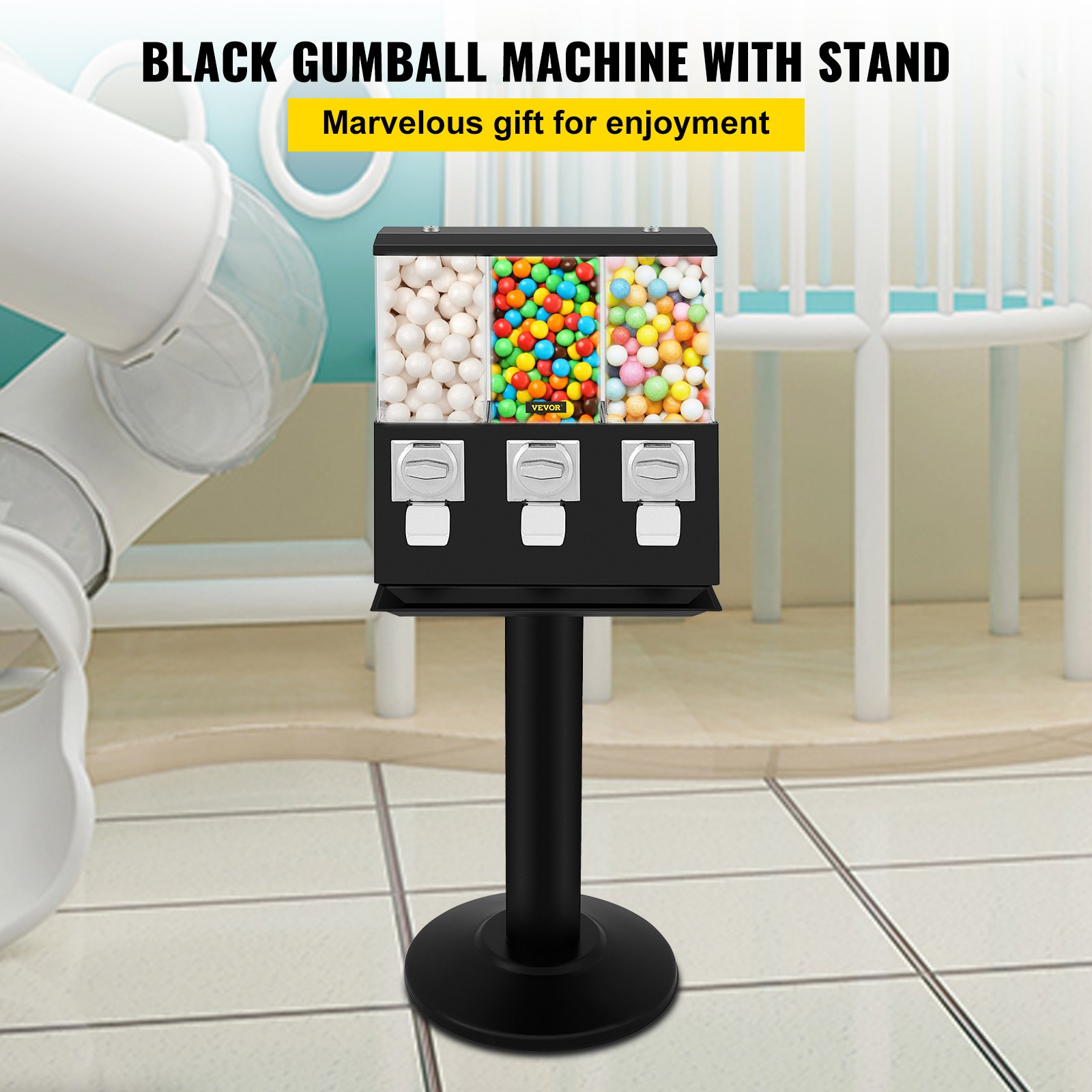 VEVOR Triple Head Candy Vending Machine, 1-inch Gumball Vending Machine, Commercial Gumball Vending Machine with Stand and Adjustable Candy Outlet Size, Candy Vending Machine for Home, Gaming Stores, Goodies N Stuff