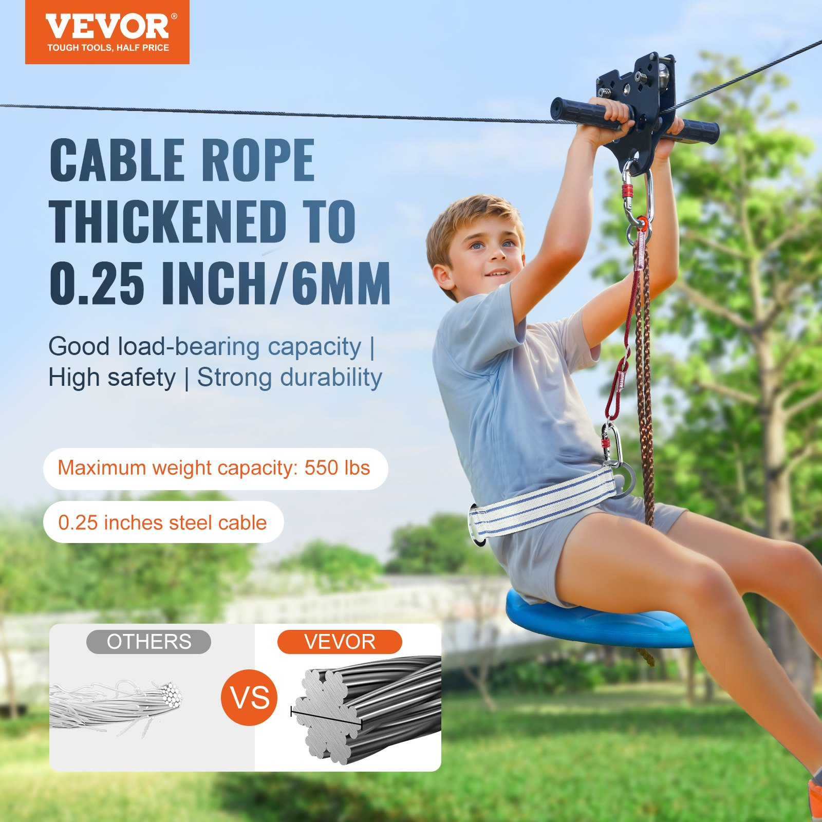 VEVOR Zipline Kit for Kids and Adult, 160 ft Zip Line Kits, Playground Entertainment with Stainless Steel Zipline, Goodies N Stuff