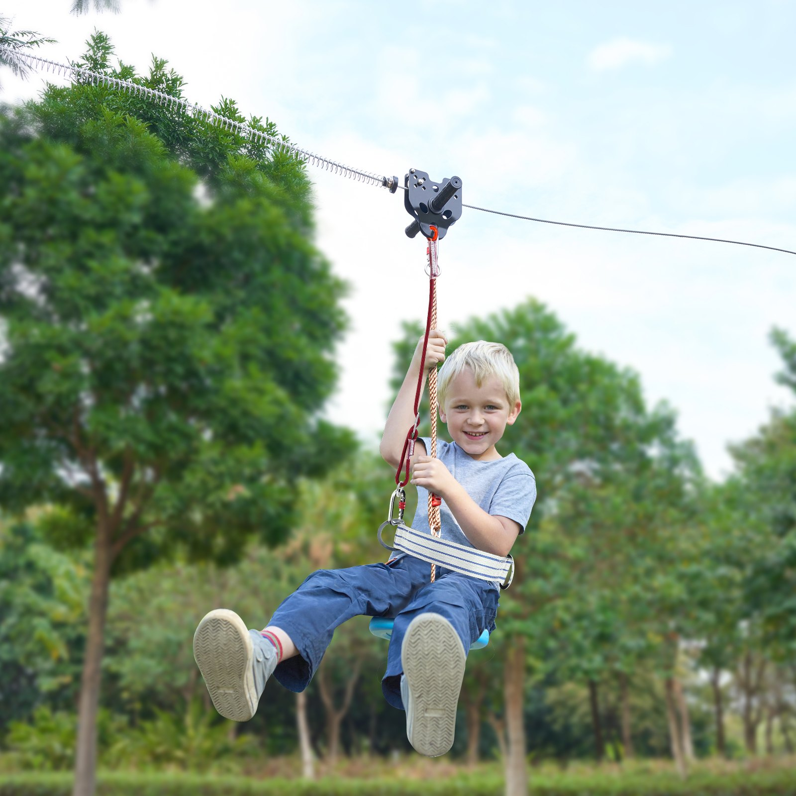 VEVOR Zipline Kit for Kids and Adult, 160 ft Zip Line Kits, Playground Entertainment with Stainless Steel Zipline, Goodies N Stuff