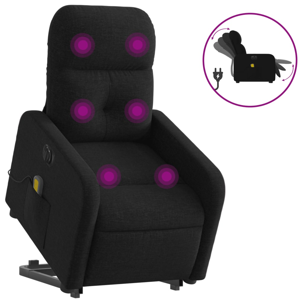 vidaXL Electric Stand up Massage Recliner Chair Black Fabric, Goodies N Stuff