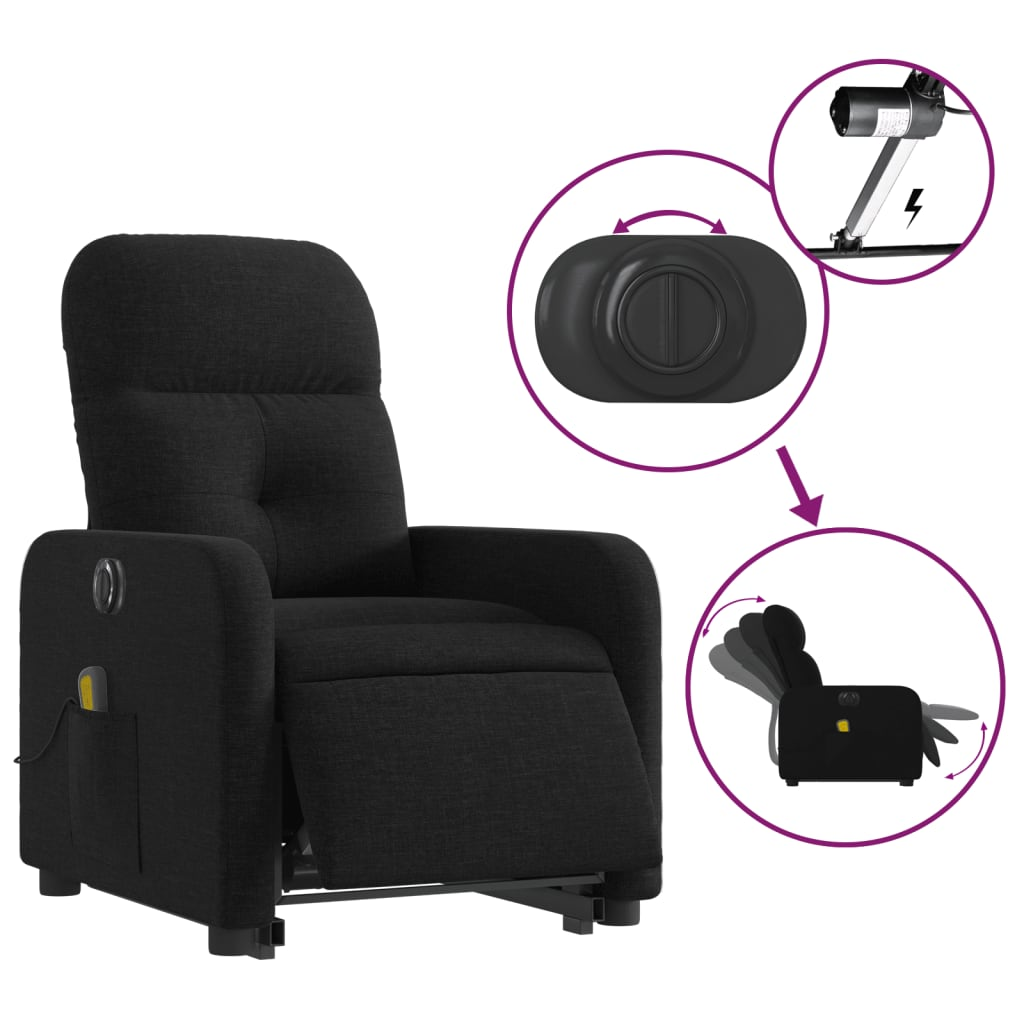 vidaXL Electric Stand up Massage Recliner Chair Black Fabric, Goodies N Stuff