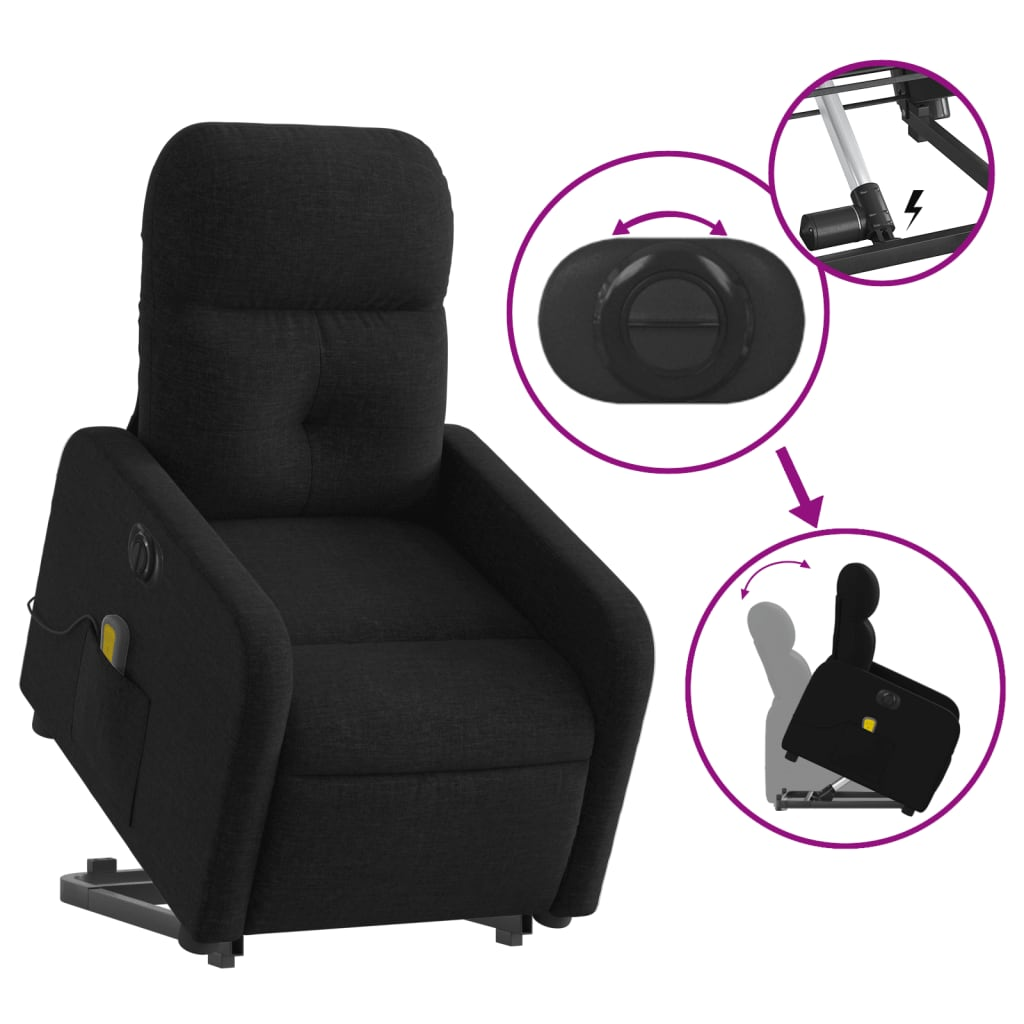 vidaXL Electric Stand up Massage Recliner Chair Black Fabric, Goodies N Stuff