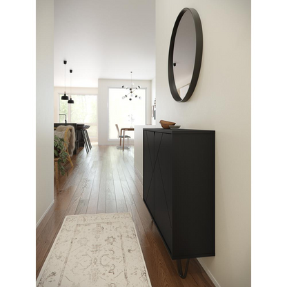 Slim 2-Door Storage Accent Cabinet, Floating And Wall Mount Bar, Black, Goodies N Stuff