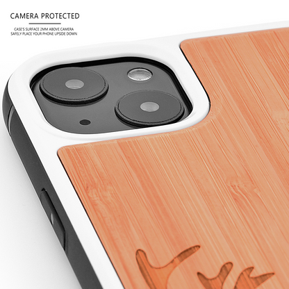 iPhone 13 bamboo wood case deer engraved backside with TPU bumper, Goodies N Stuff