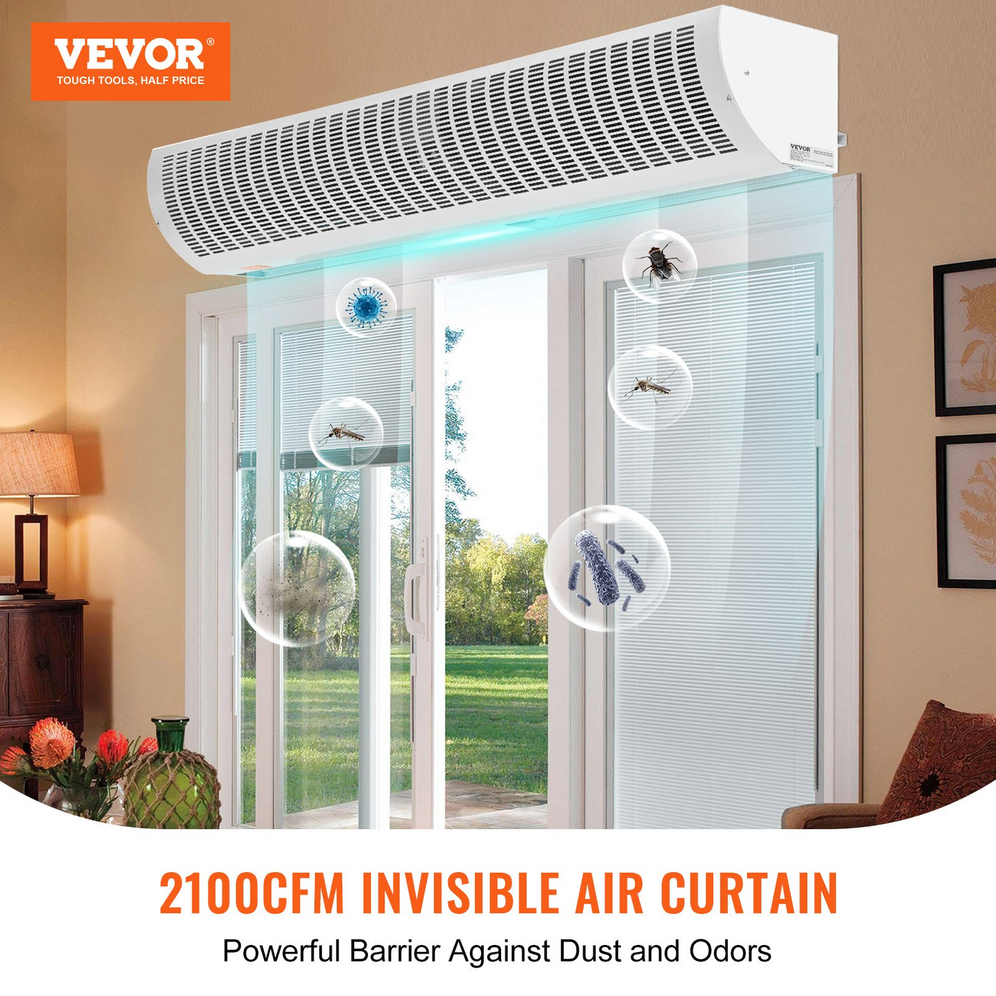 VEVOR 60" Commercial Indoor Air Curtain Super Power 2 Speeds 2100CFM, Wall Mounted Air Curtains for Doors, Indoor Over Door Fan with Heavy Duty Limit Switch, Easy-Install 110V Unheated, Goodies N Stuff