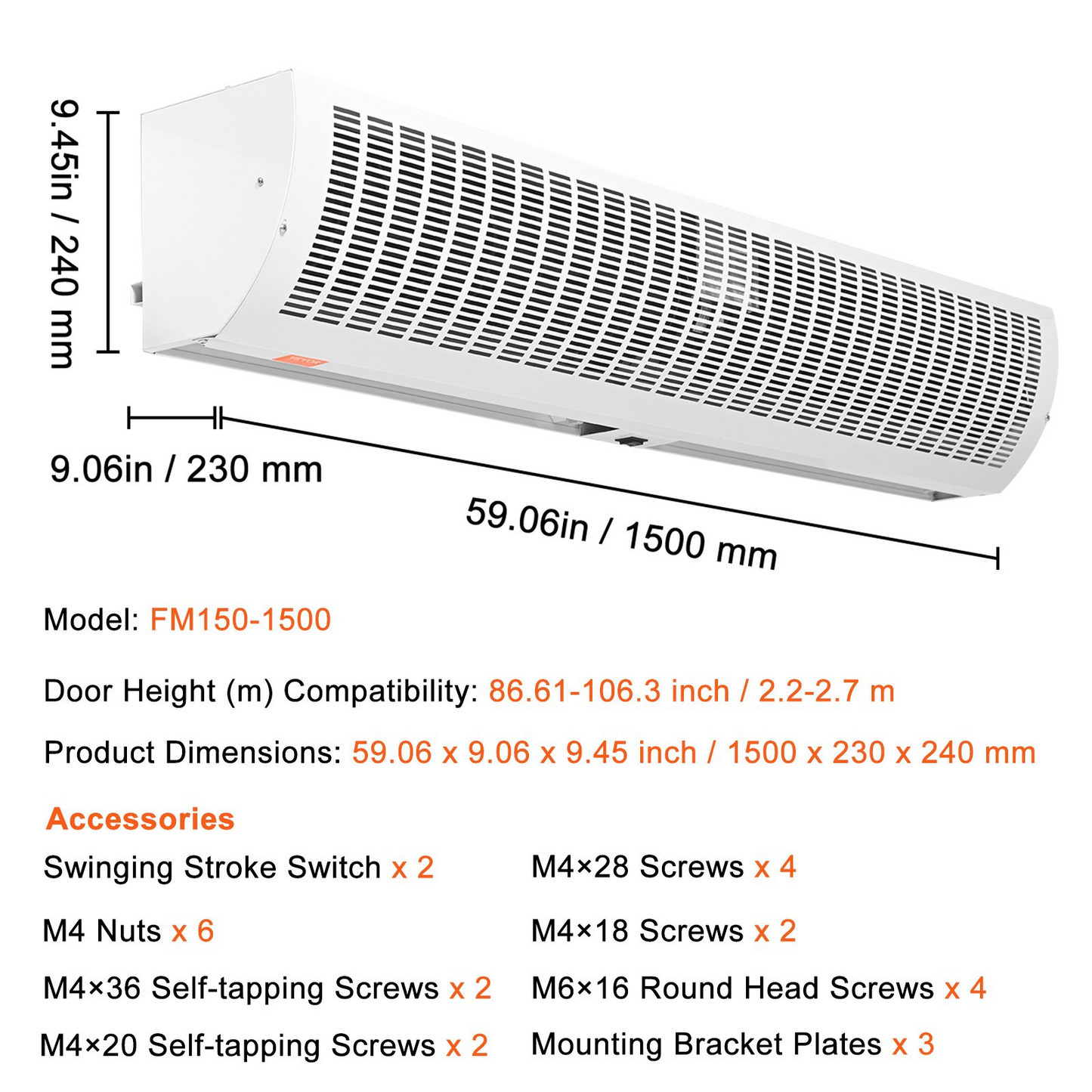 VEVOR 60" Commercial Indoor Air Curtain Super Power 2 Speeds 2100CFM, Wall Mounted Air Curtains for Doors, Indoor Over Door Fan with Heavy Duty Limit Switch, Easy-Install 110V Unheated, Goodies N Stuff