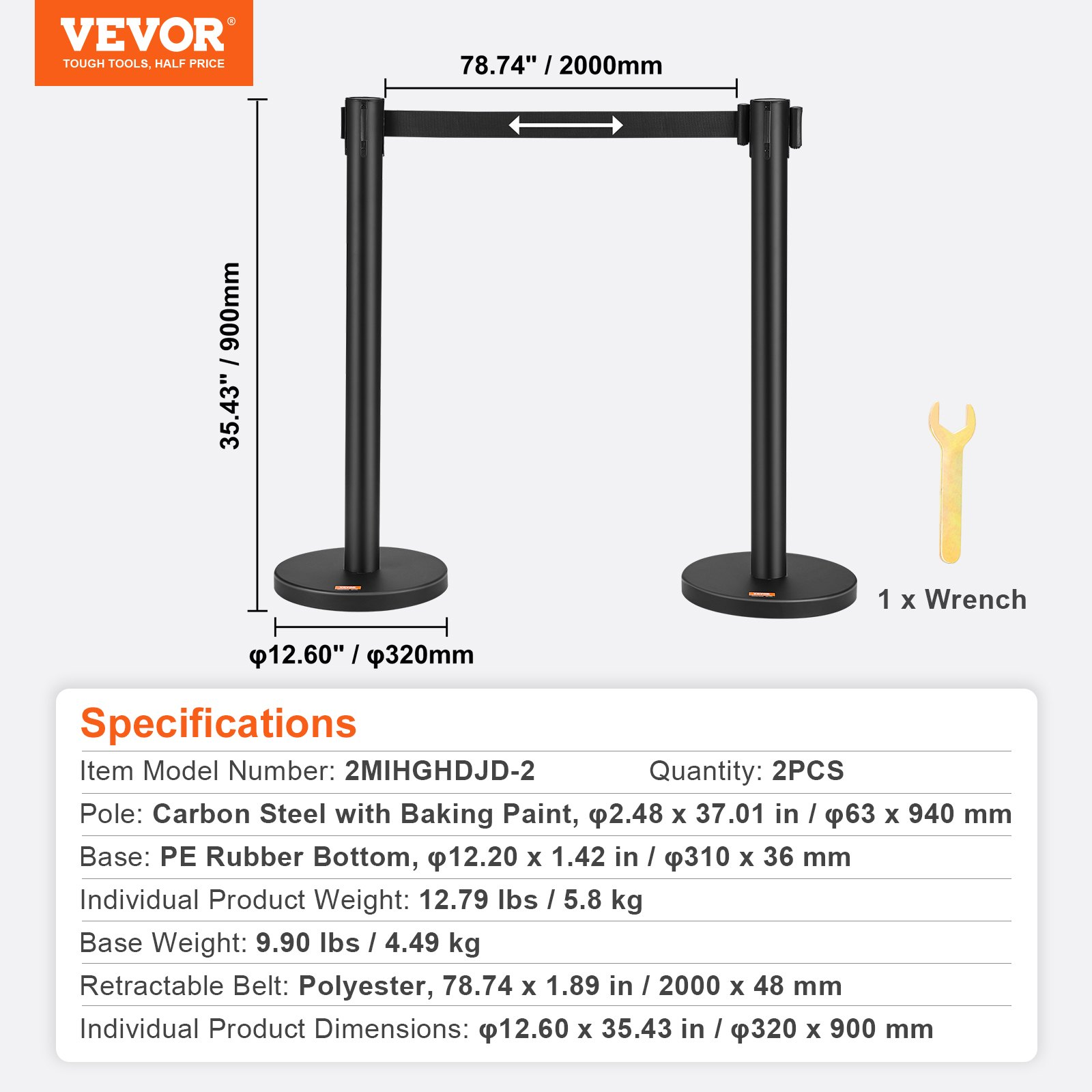 VEVOR Crowd Control Stanchions, 2-Pack Crowd Control Barriers, Carbon Steel Baking Painted Stanchion Queue Post with 6.5FT Black Retractable Belt, Belt Barriers Line Divider for Exhibition, Airport, Goodies N Stuff