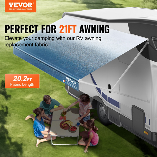 VEVOR RV Awning Fabric Replacement, 20'2" Fabric Length for 21' Awning, Heavy Duty 3-Ply 16oz PVC Camper Awning Fabric, Waterproof & UV Protection Outdoor Canopy for RV, Trailer, Motorhome, Blue Fade, Goodies N Stuff