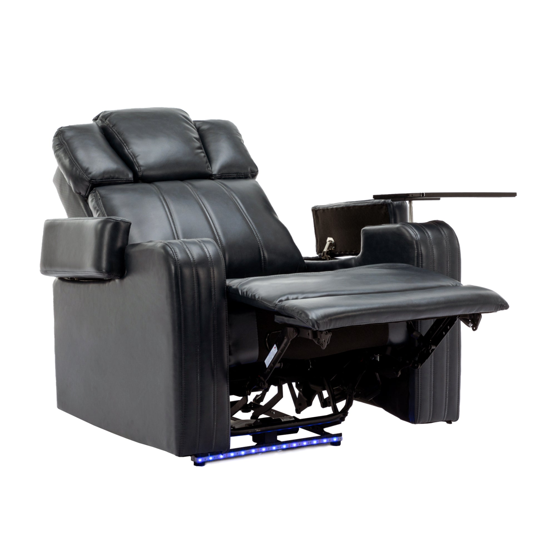 PU Leather Power Recliner Individual Seat Home Theater Recliner with Cooling Cup Holder, Bluetooth Speaker, LED Lights, USB Ports, Tray Table, Arm Storage for Living Room, Black, Goodies N Stuff
