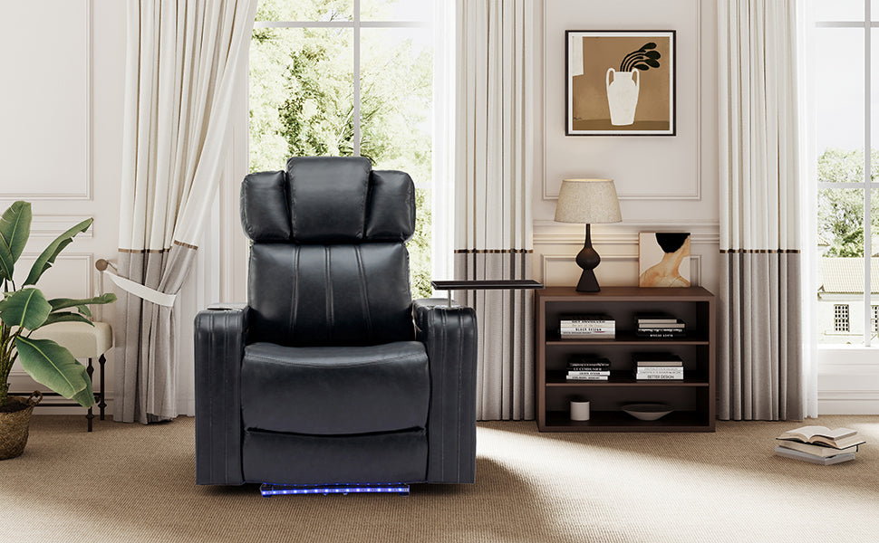 PU Leather Power Recliner Individual Seat Home Theater Recliner - Blue, Goodies N Stuff