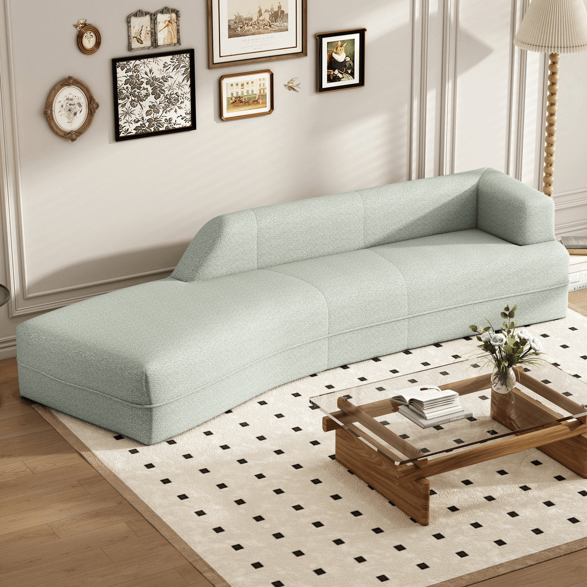 109.4" Curved Chaise Lounge Modern Indoor Sofa Couch for Living Room, Green, Goodies N Stuff