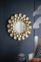 Round Gold Metal Mirror with Trumpet Vine Motif, 37x3", Goodies N Stuff