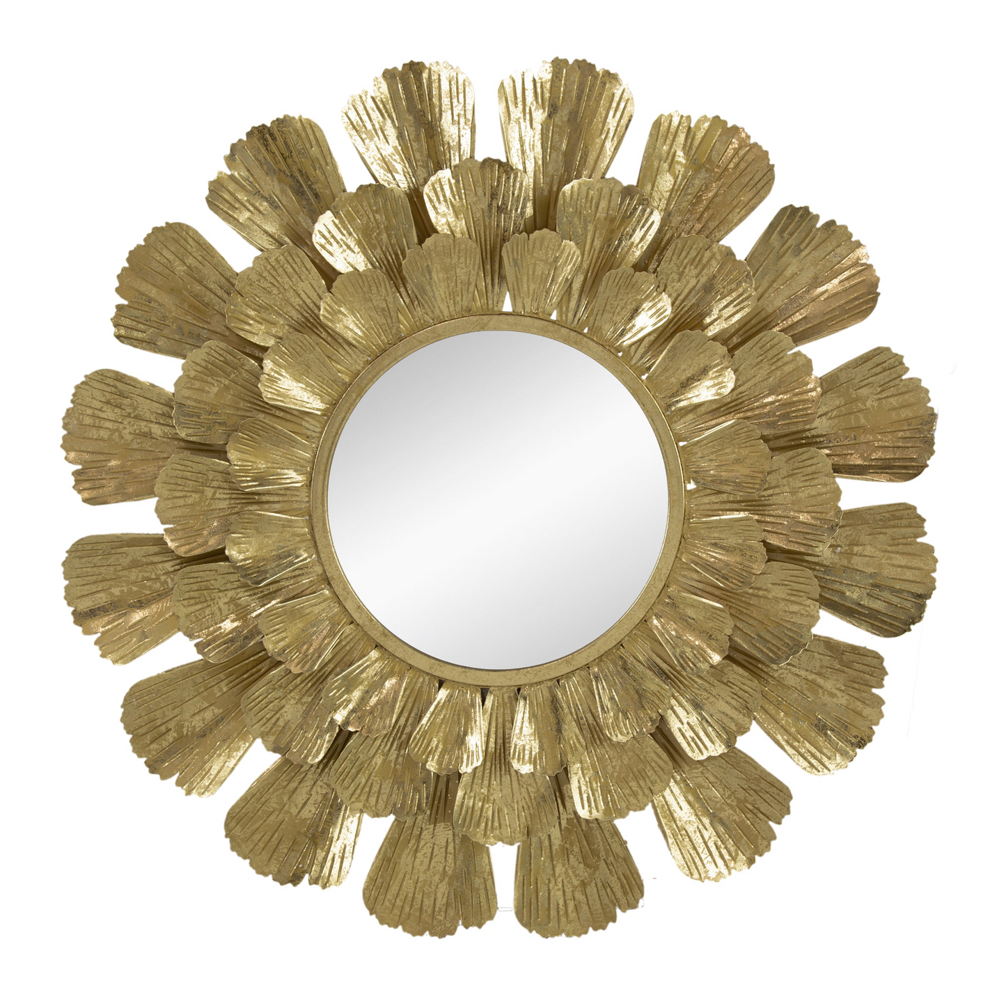 Round Gold Metal Mirror with Trumpet Vine Motif, 37x3", Goodies N Stuff