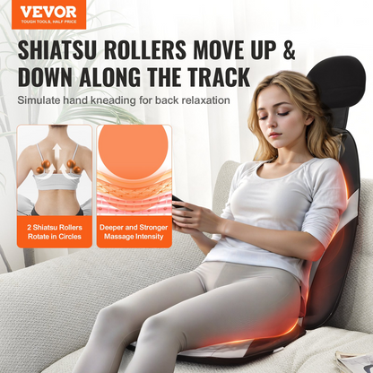 VEVOR Shiatsu Back Massager with Heat, Massage Seat Cushion with 2-Group Back Shiatsu Rollers and 2 Seat Vibration Motors, Fatigue Relief Seat Massage Chair Pad with 5 Vibration Modes for Home Office, Goodies N Stuff