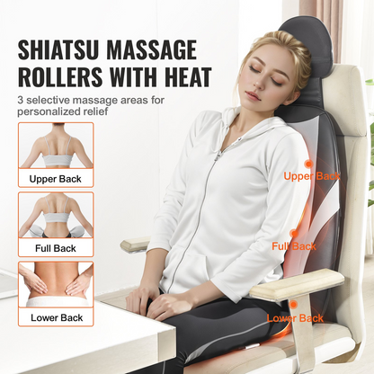 VEVOR Shiatsu Back Massager with Heat, Massage Seat Cushion with 2-Group Back Shiatsu Rollers and 2 Seat Vibration Motors, Fatigue Relief Seat Massage Chair Pad with 5 Vibration Modes for Home Office, Goodies N Stuff