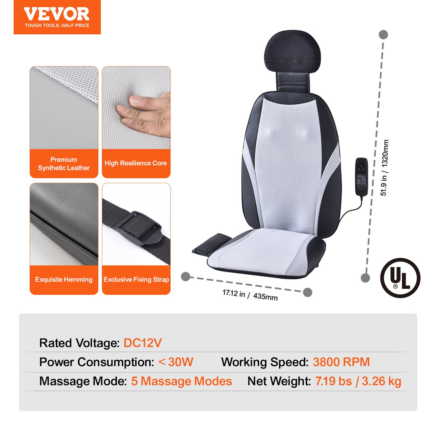 VEVOR Shiatsu Back Massager with Heat, Massage Seat Cushion with 2-Group Back Shiatsu Rollers and 2 Seat Vibration Motors, Fatigue Relief Seat Massage Chair Pad with 5 Vibration Modes for Home Office, Goodies N Stuff