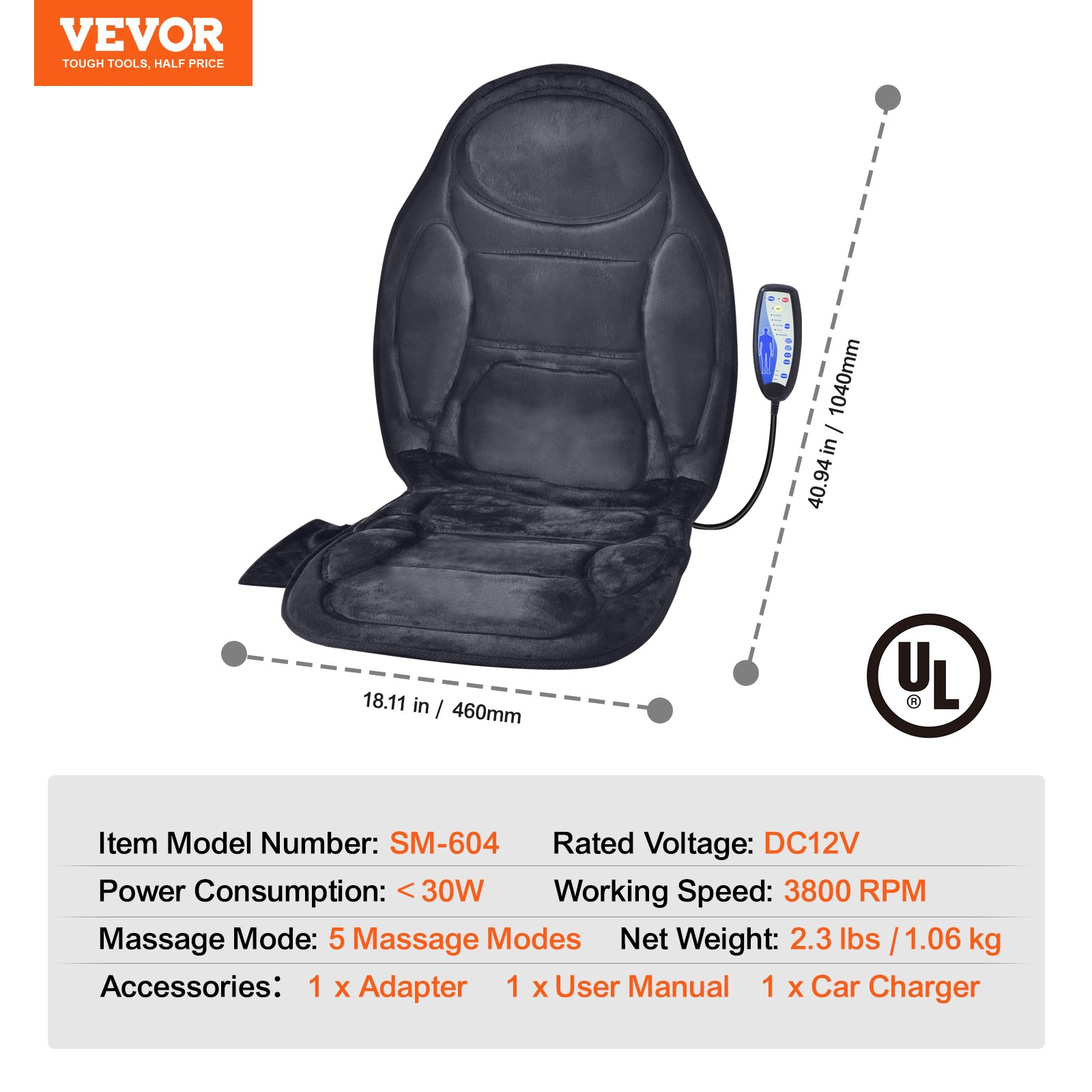 VEVOR Massage Seat Cushion with Heat, 6 Vibration Motors Seat Massage Pad, Vibrating Massage Chair Mat with 5 Mode & 4 Intensities, 2 Heating Pads for Home Office, Fatigue Stress Relief for Back, Hips, Goodies N Stuff