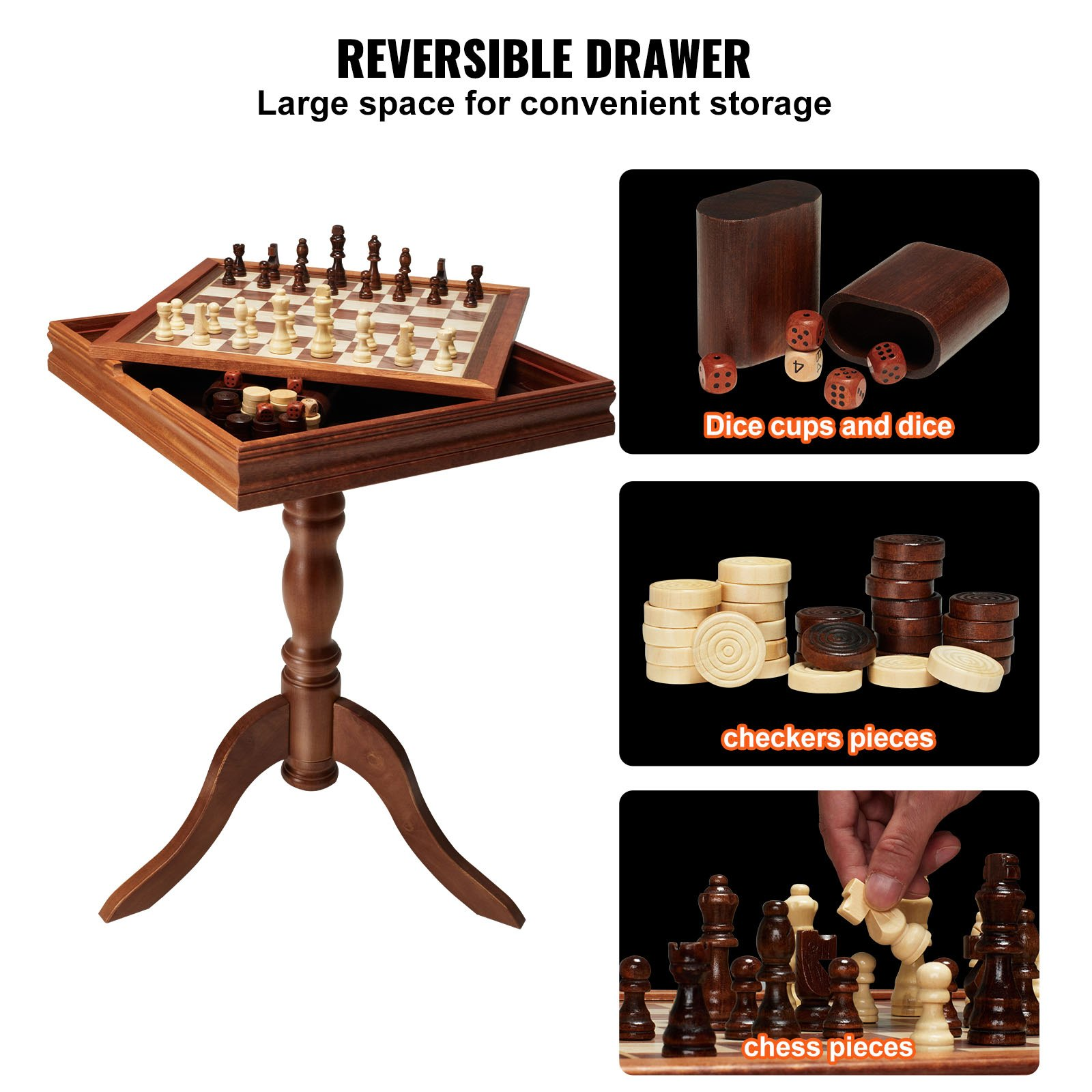 VEVOR 3-IN-1 Chess Checkers Backgammon Table Set, 18 Inch Premium Wooden Chess Table, Goodies N Stuff