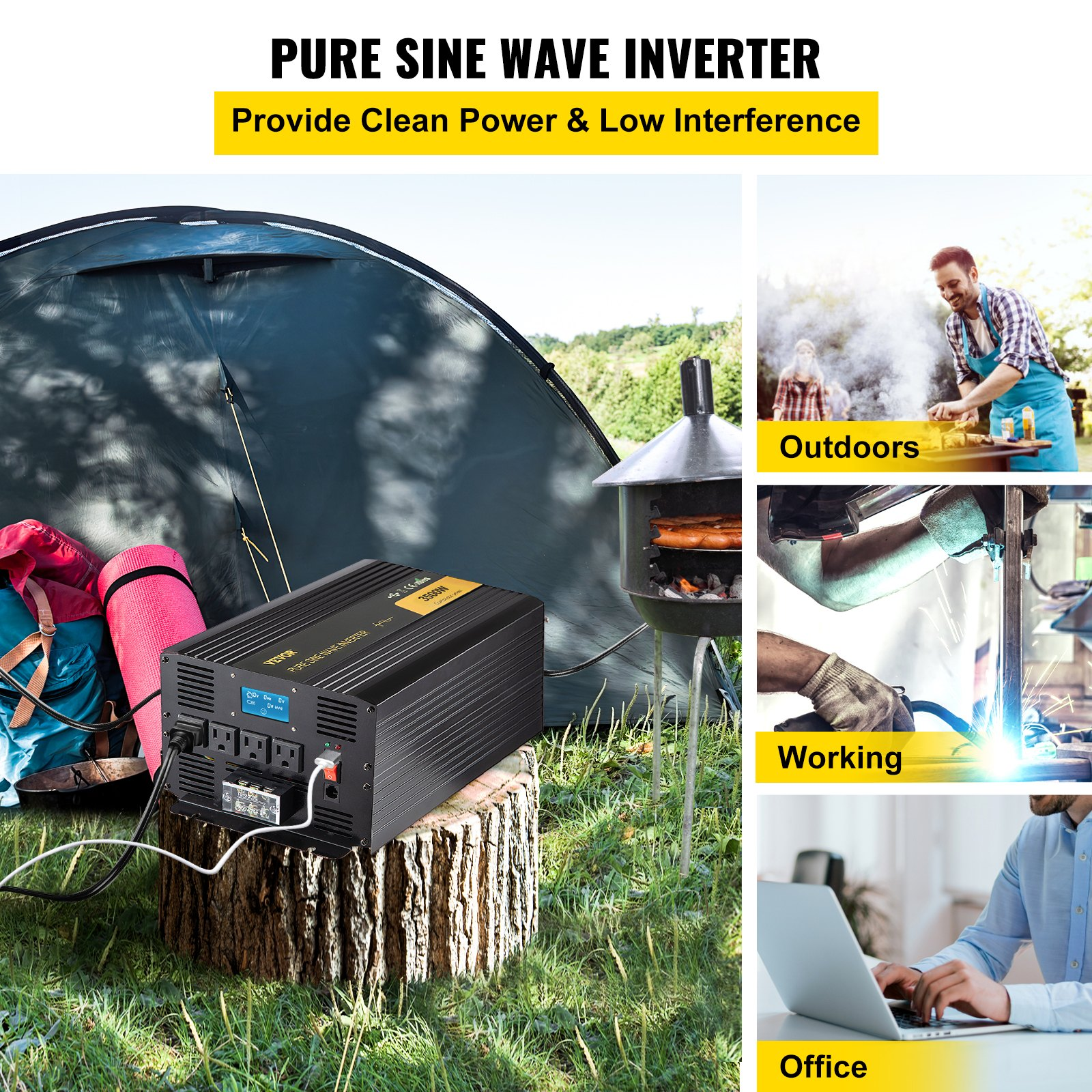 VEVOR Pure Sine Wave Inverter, 3500 Watt Power Inverter, DC 24V to AC 120V Car Inverter, with USB Port, LCD Display, and Remote Controller Power Converter, for RV Truck Car Solar System Travel Camping, Goodies N Stuff