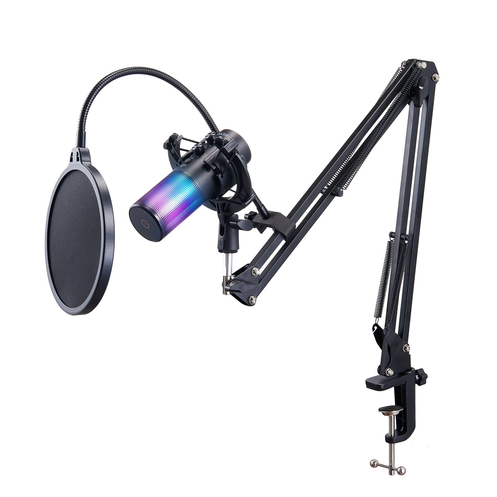 VEVOR USB Microphone, 192 kHz/24-bit, Professional Condenser Microphone Kit with Boom Arm Stand Pop Filter Shock Mount, 11 RGB Lighting Effects Mute Button Headphones Jack for Recording Gaming Singing, Goodies N Stuff