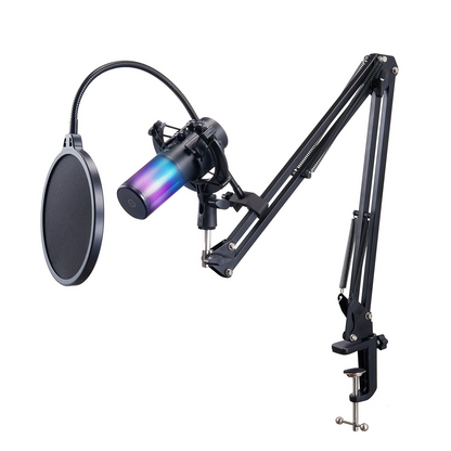 VEVOR USB Microphone, 192 kHz/24-bit, Professional Condenser Microphone Kit with Boom Arm Stand Pop Filter Shock Mount, 11 RGB Lighting Effects Mute Button Headphones Jack for Recording Gaming Singing, Goodies N Stuff