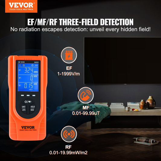 VEVOR 3-in-1 EMF Meter, 5Hz - 3.5GHz, Handheld Rechargeable Electromagnetic Field Radiation Detector, Digital LCD EMF Tester for EF MF RF Home Inspections Outdoor Ghost Hunting Paranormal Equipment, Goodies N Stuff
