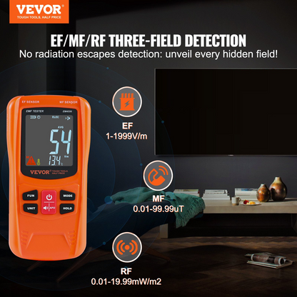 VEVOR 3-in-1 EMF Meter, 5Hz-6GHz, Handheld Rechargeable Electromagnetic Field Radiation Detector, Digital LCD EMF Tester for EF MF RF Home Inspections Outdoor Ghost Hunting 5G Cell Tower Temperature, Goodies N Stuff