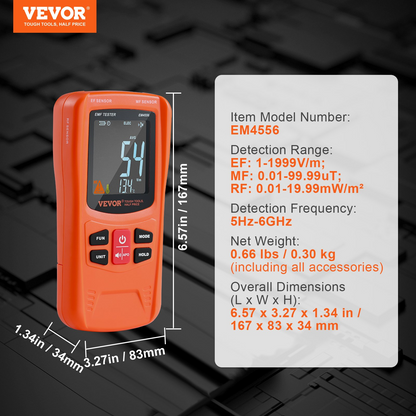 VEVOR 3-in-1 EMF Meter, 5Hz-6GHz, Handheld Rechargeable Electromagnetic Field Radiation Detector, Digital LCD EMF Tester for EF MF RF Home Inspections Outdoor Ghost Hunting 5G Cell Tower Temperature, Goodies N Stuff