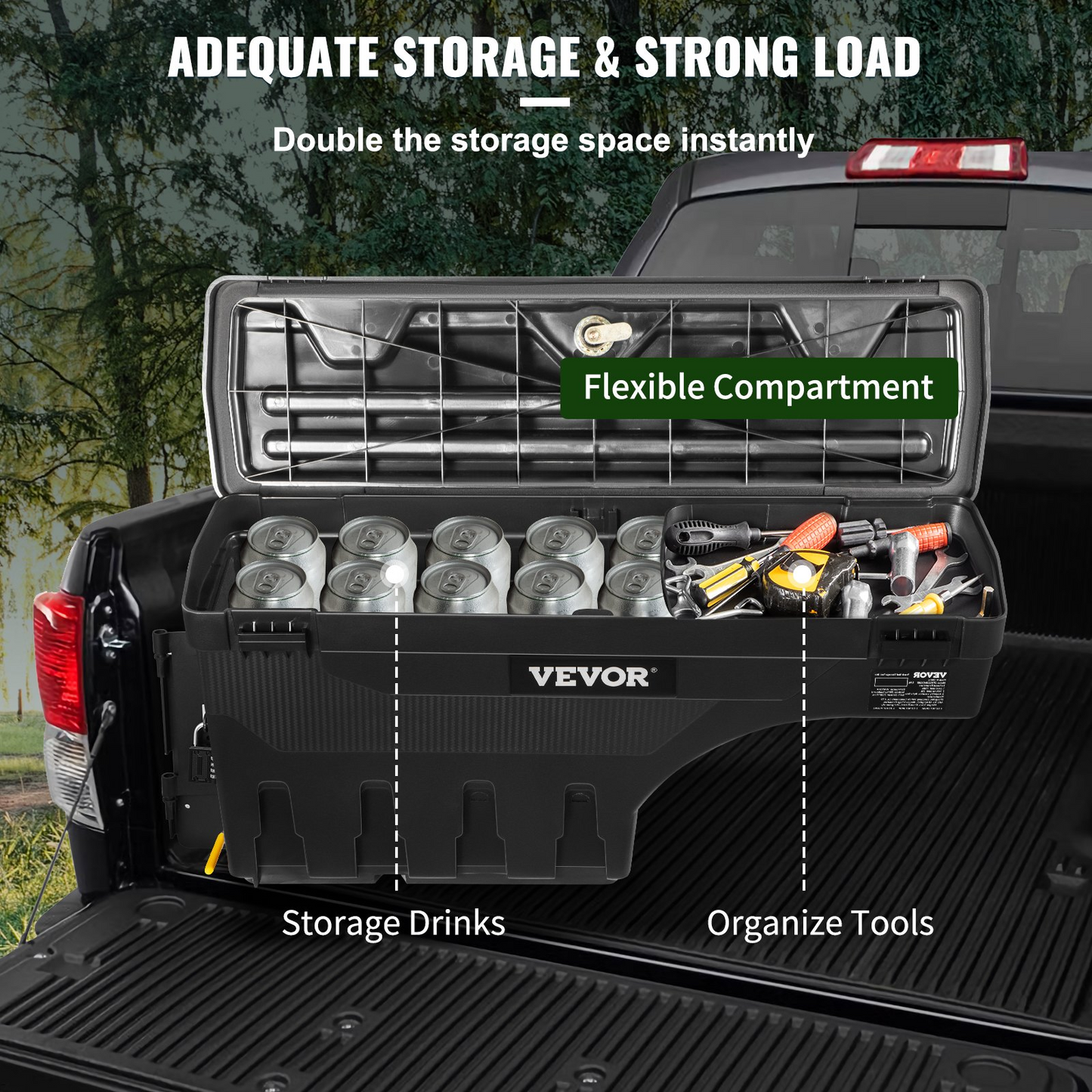 VEVOR Truck Bed Storage Box, Lockable Lid, Waterproof ABS Wheel Well Tool Box 6.6 Gal/20 L with Password Padlock, Compatible with Tundra 2007-2021, Driver Side, Black, Goodies N Stuff