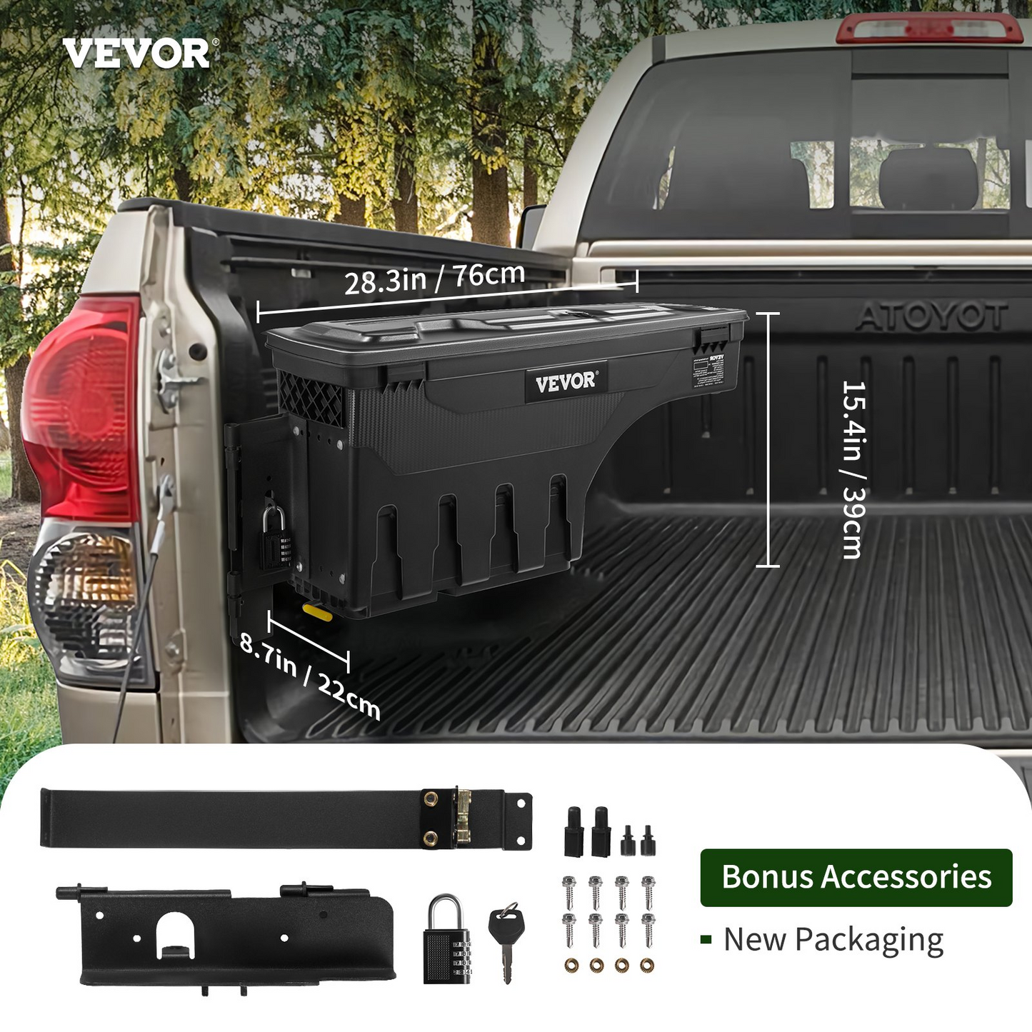 VEVOR Truck Bed Storage Box, Lockable Lid, Waterproof ABS Wheel Well Tool Box 6.6 Gal/20 L with Password Padlock, Compatible with Tundra 2007-2021, Driver Side, Black, Goodies N Stuff