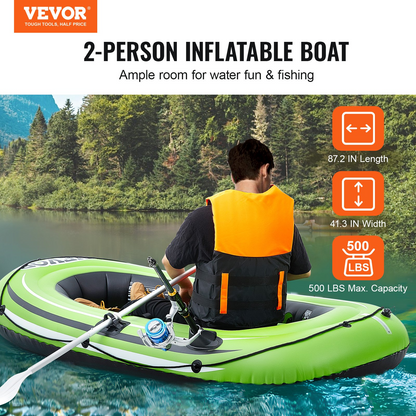 VEVOR Inflatable Boat, 2-Person Fishing Raft Kayak | 500 lb Capacity, Goodies N Stuff