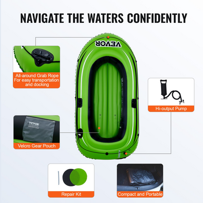 VEVOR Inflatable Boat, 2-Person Fishing Raft Kayak | 500 lb Capacity, Goodies N Stuff