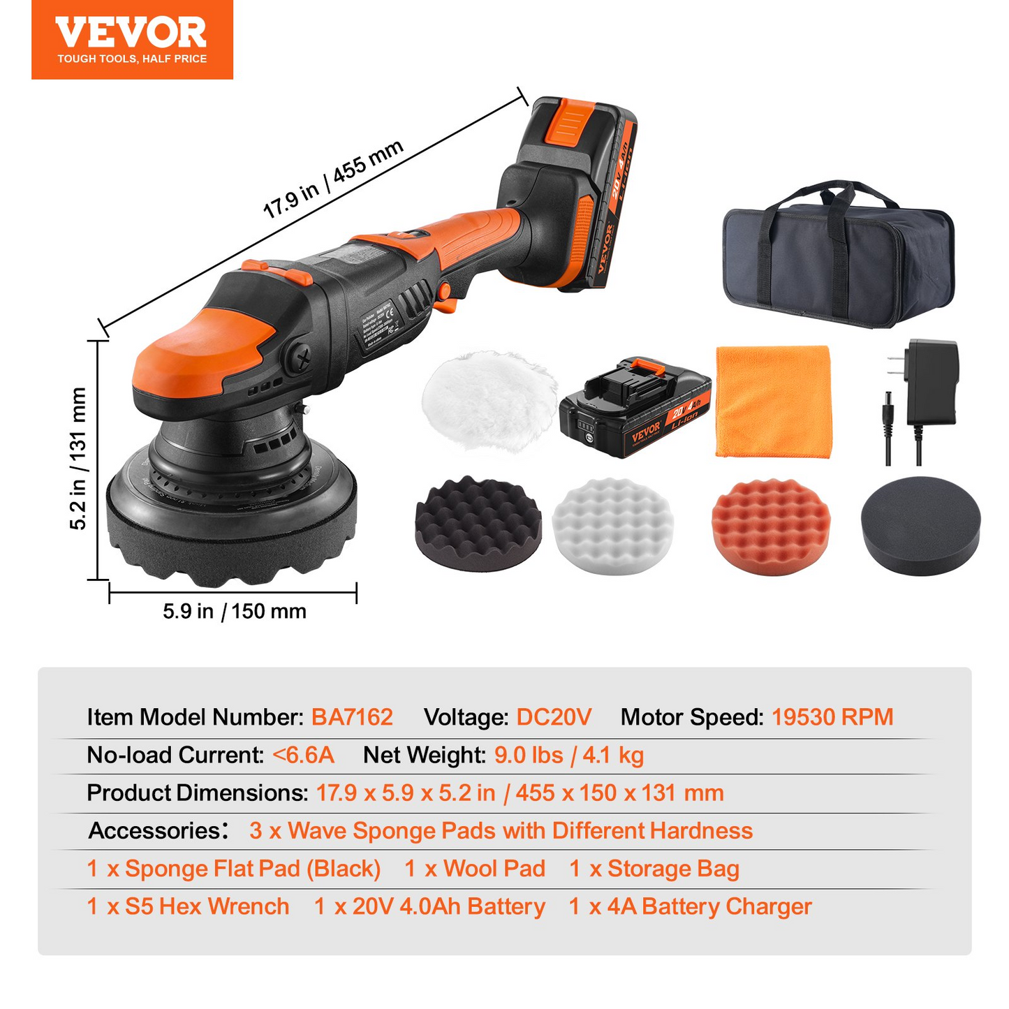 VEVOR 20V Cordless Buffer Polisher 6" Brushless Polisher with 1PCS 4.0Ah Battery, Goodies N Stuff